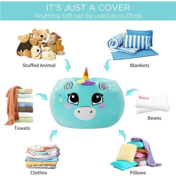 Stuffed Animal Storage, Velvet Bean Bag Chairs Cover, Large 32" Ultra Soft Toy - Picture 2 of 7